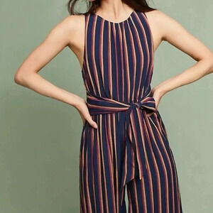Plenty By Tracy Reese Stripe Front Tie Wide Leg Flowy Jumpsuit XL Anthropologie